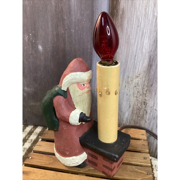 Country Santa & Chimney Christmas Candlesticks Accent Lamp Night Light Set - Picture 7 of 16
